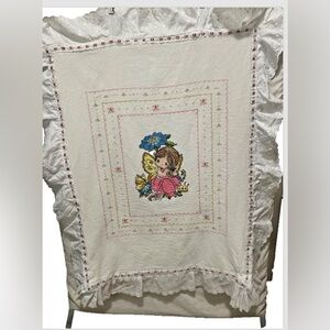 Very Cute Fairy Crosstitch Crib Blanket approx 30x39 inches